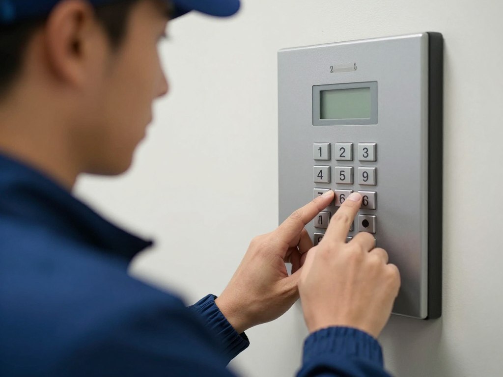 Administrator budynku programujący specjalny kod dostępu dla listonosza w panelu domofonu