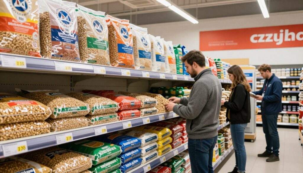 Czeski sklep z pelletem - ekspozycja różnych rodzajów pelletu - sprzedam olej opałowy cena