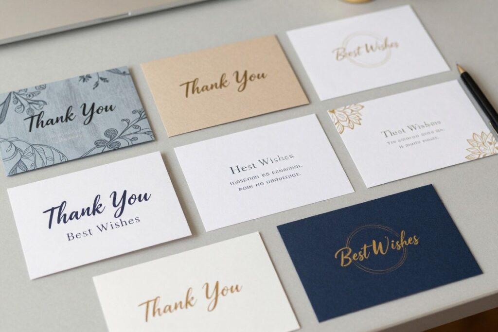 Eleganckie kartki z podziękowaniami i życzeniami na odejście na emeryturę, przykład kartek dziękuję i pozdrawiam