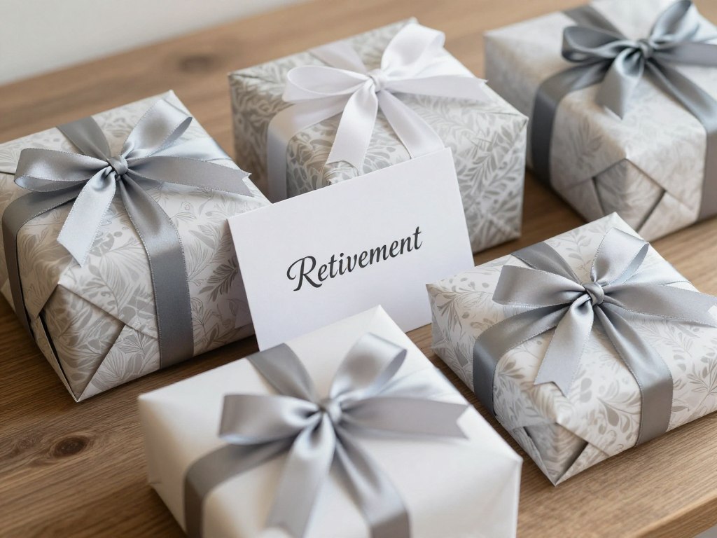 Eleganckie upominki dla osoby odchodzącej na emeryturę, zapakowane w ozdobny papier