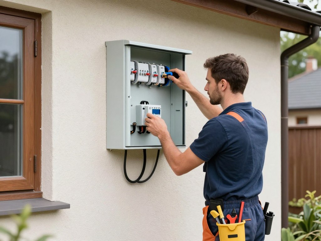 Elektryk pracujący przy modernizacji przyłącza elektrycznego