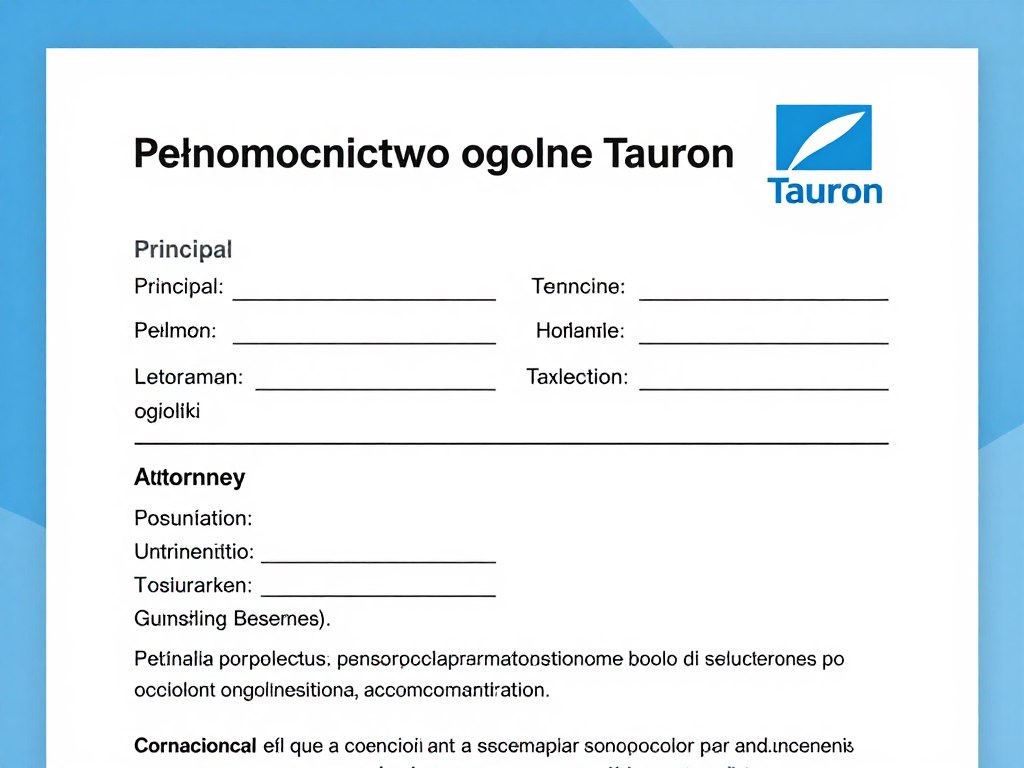 Formularz pełnomocnictwa ogólnego Tauron z zaznaczonymi polami do wypełnienia