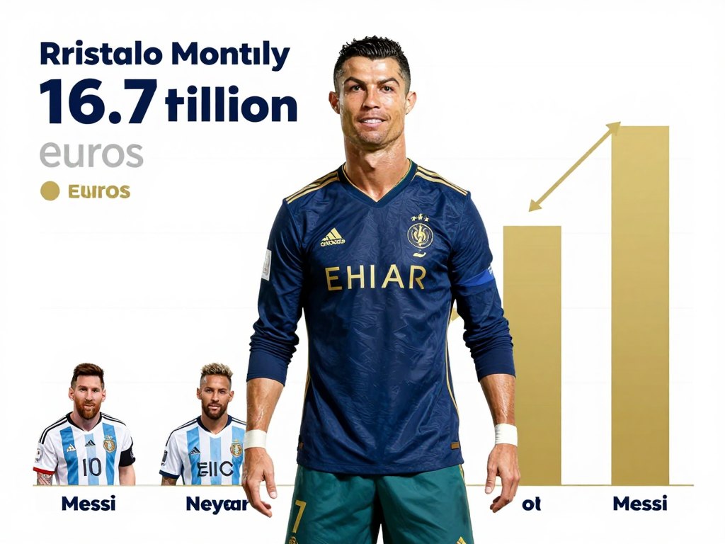 Infografika pokazująca miesięczne zarobki Cristiano Ronaldo w wysokości 16,7 milionów euro w porównaniu do innych gwiazd sportu