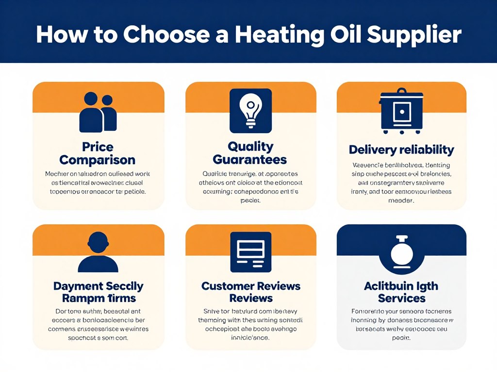 Infografika przedstawiająca kluczowe kryteria wyboru dostawcy oleju opałowego - sprzedam olej opałowy cena