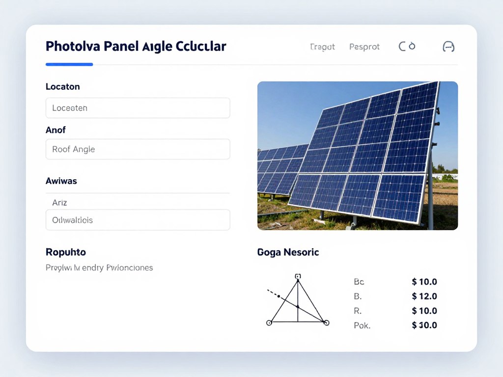 Interfejs kalkulatora kąta nachylenia paneli fotowoltaicznych z polami do wprowadzania danych