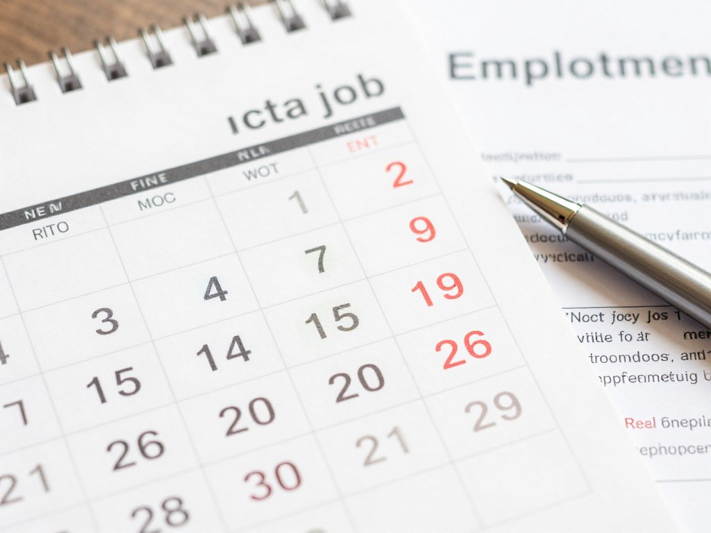 Kalendarz z zaznaczonymi dniami urlopu w nowej pracy