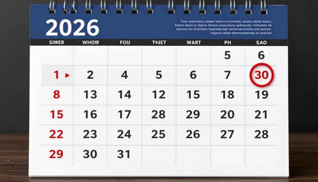 Kalendarz z zaznaczonymi terminami składania wniosków o dopłatę do pelletu w 2026 roku