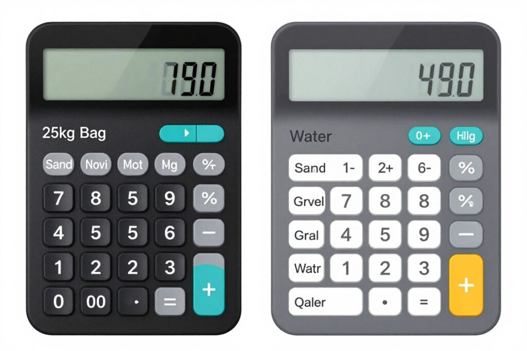 Kalkulator proporcji betonu pokazujący ile piachu na worek cementu 25 kg