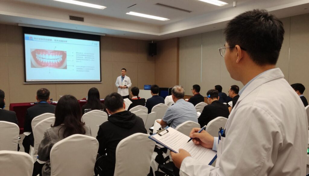 Lekarz ortodonta na konferencji naukowej, dokształcający się w swojej dziedzinie