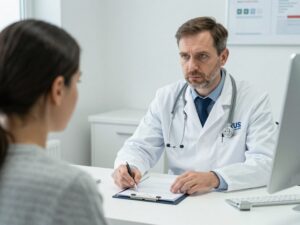 Lekarz orzecznik ZUS badający pacjenta - odmowa świadczenia rehabilitacyjnego i co dalej