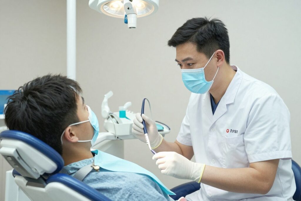 Lekarz stażysta pracujący pod nadzorem w gabinecie ortodontycznym