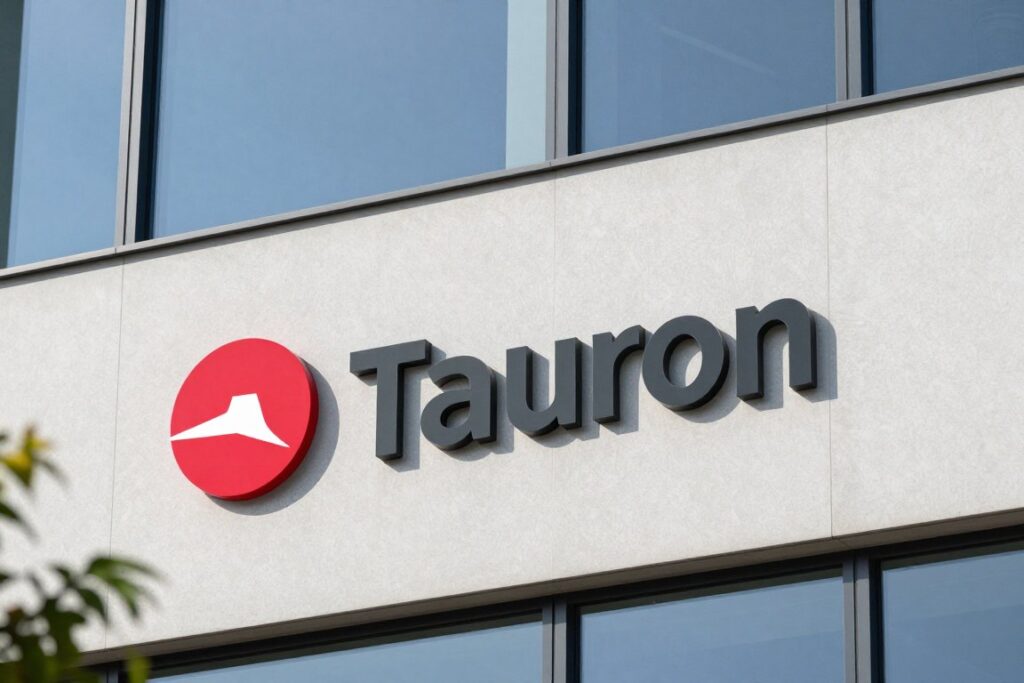 Logo Tauron na budynku biurowym