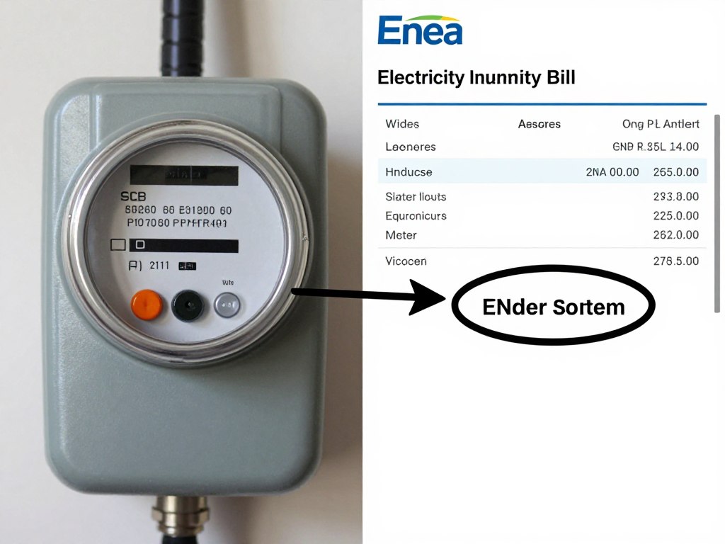Lokalizacja numeru licznika na urządzeniu i na fakturze Enea
