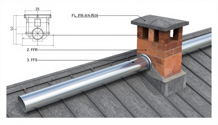 Obróbka blacharska komina schemat - połączenie komina z dachem