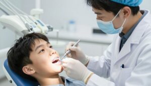 Ortodonta pracujący z pacjentem przy leczeniu wad zgryzu