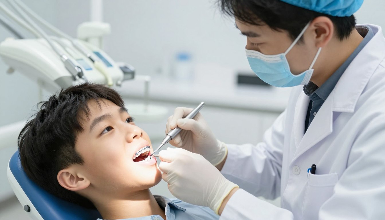 Ortodonta pracujący z pacjentem przy leczeniu wad zgryzu