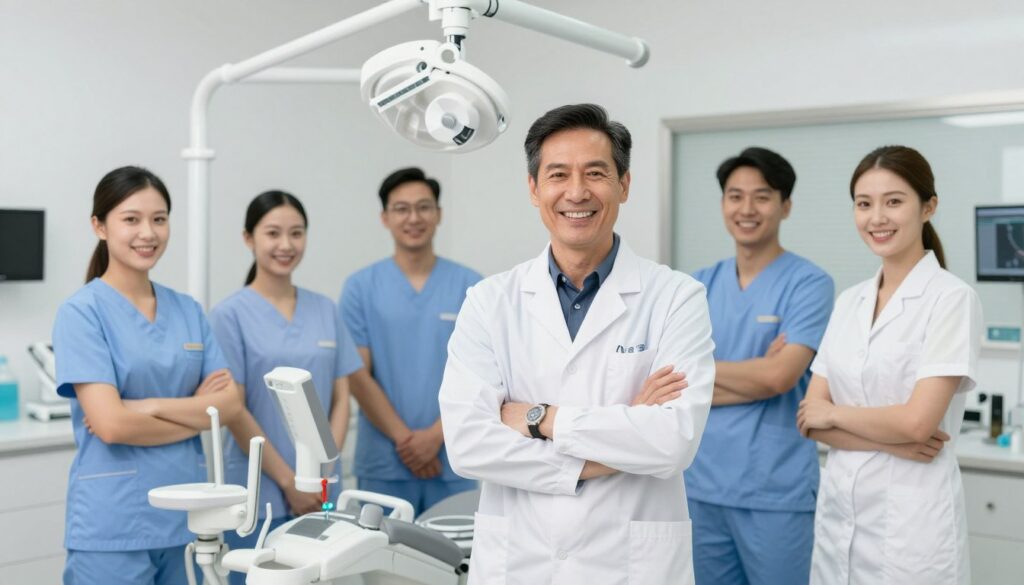 Ortodonta z zespołem w nowoczesnym gabinecie ortodontycznym