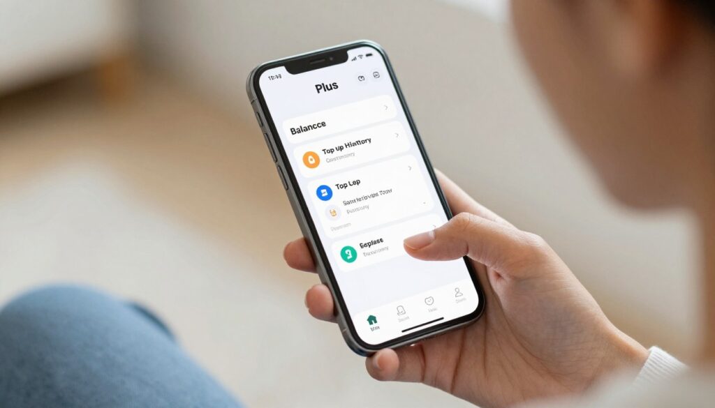 Osoba efektywnie zarządzająca kontem Plus na smartfonie