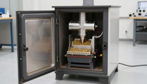 Palnik na pellet zamontowany w drzwiczkach kotła węglowego