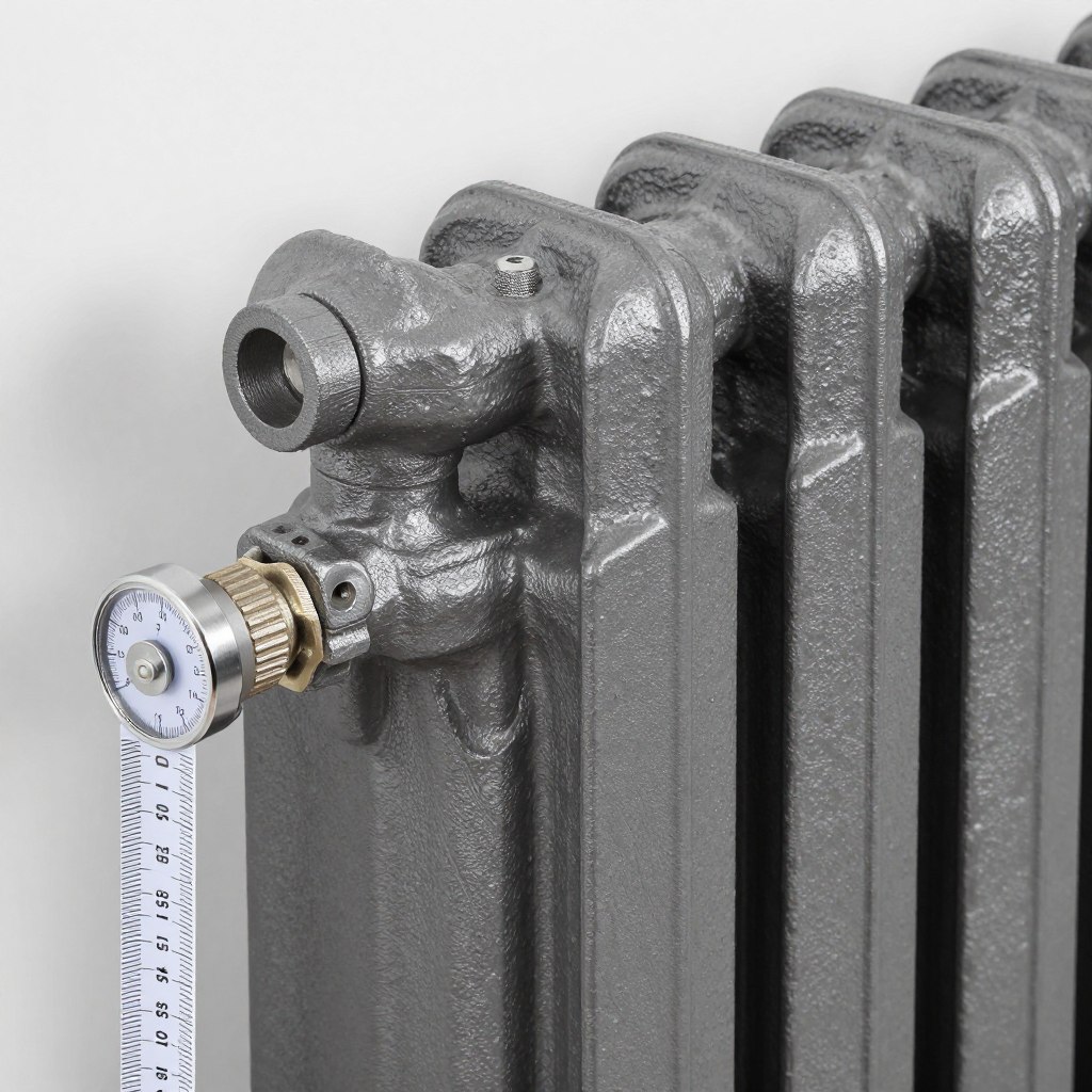 Pojedyncze żeberko grzejnika żeliwnego z widocznymi złączami