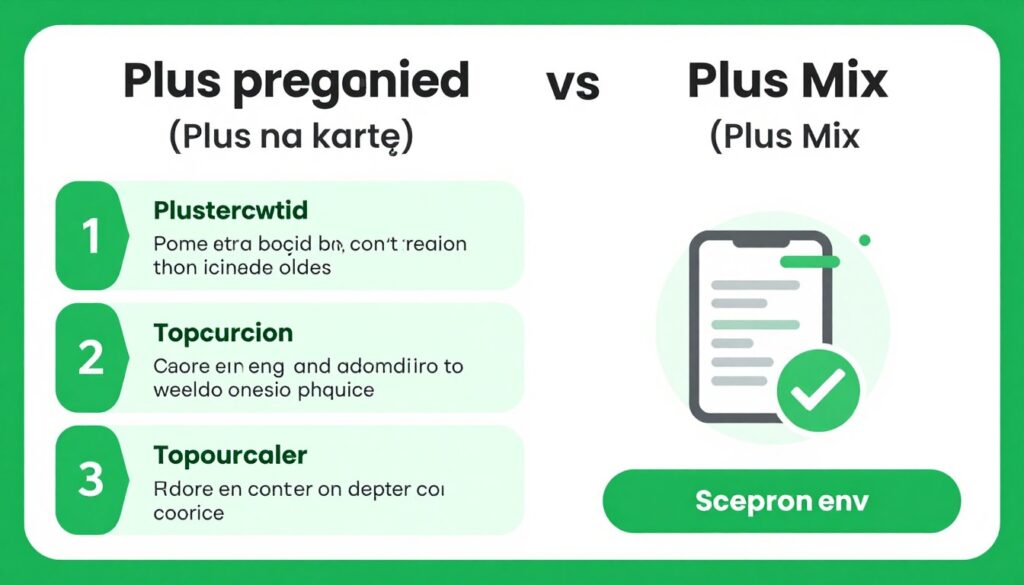 Porównanie ofert Plus na kartę i Plus Mix z zaznaczonymi różnicami