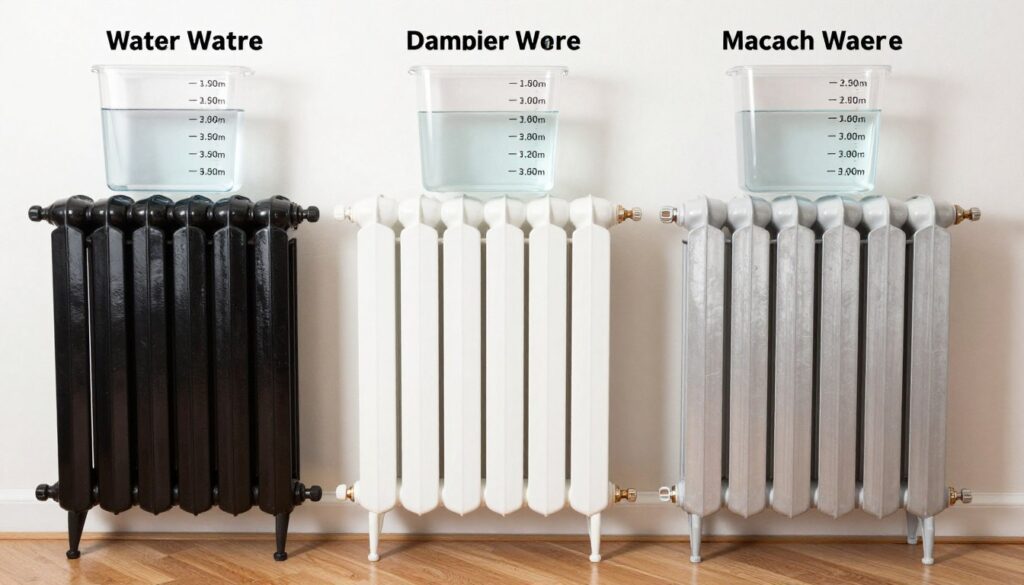 Porównanie pojemności wodnej różnych typów grzejników - żeliwnego, płytowego i aluminiowego