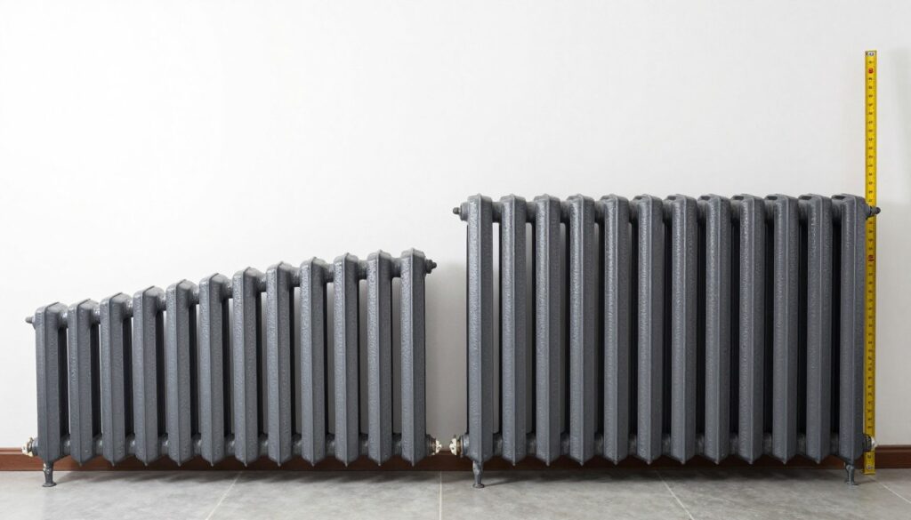Porównanie różnych rozmiarów grzejników żeliwnych od 5 do 20 żeberek