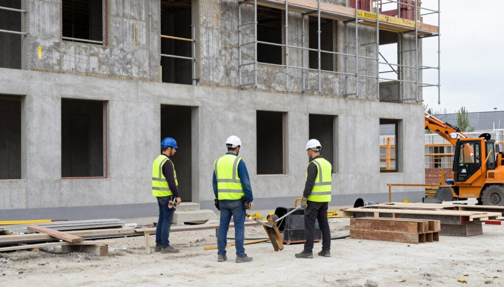 Pracownicy budowlani na placu budowy - aktualna stawka roboczogodziny w budownictwie