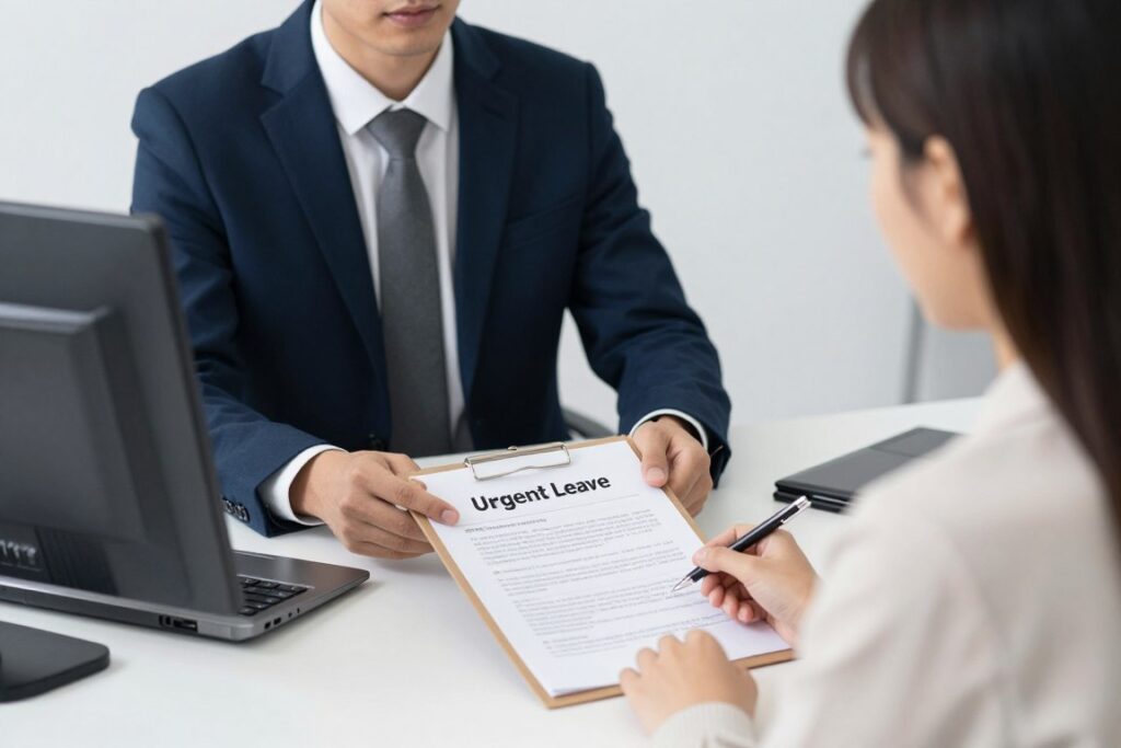 Pracownik konsultujący się z działem HR w sprawie urlopu na żądanie