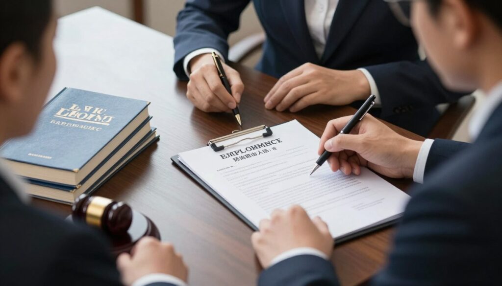 Pracownik konsultujący się z prawnikiem w sprawie nieprawidłowej likwidacji stanowiska pracy