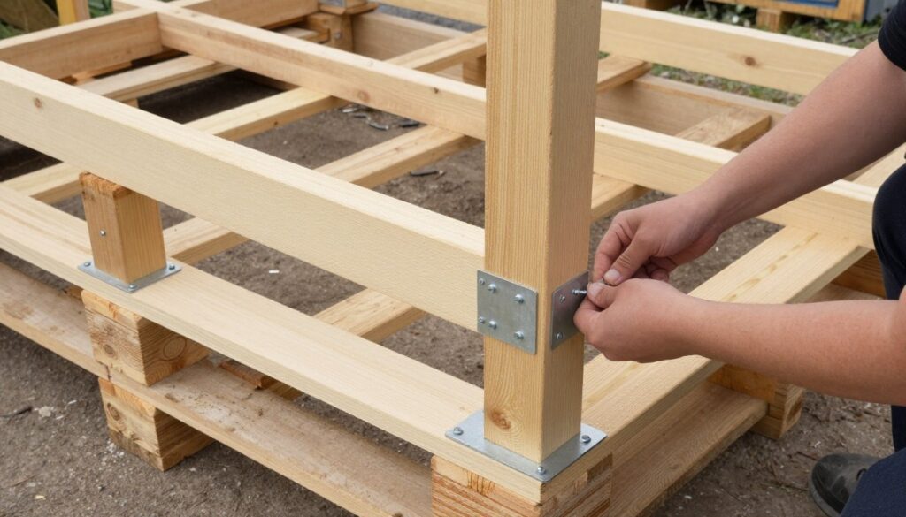 Proces budowy drewutni z palet - montaż konstrukcji nośnej