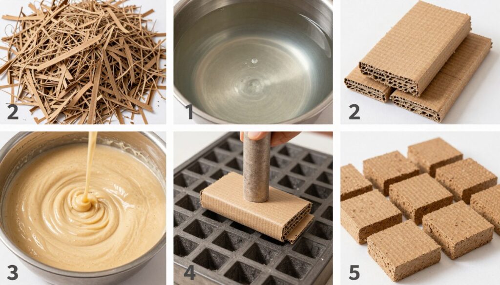 Proces produkcji brykietu z kartonu krok po kroku - od namaczania po suszenie