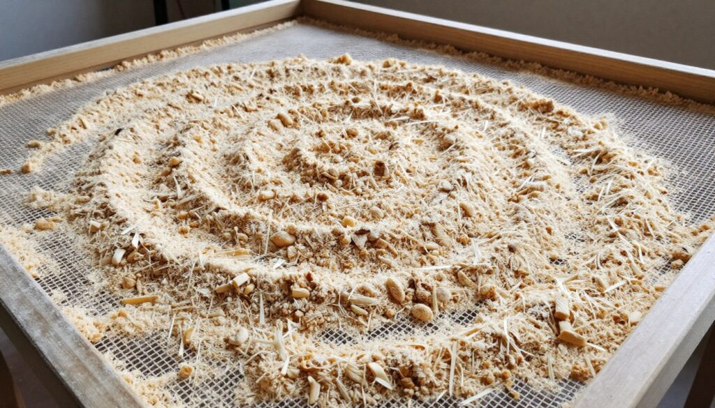 Proces suszenia trocin na siatce w przewiewnym miejscu