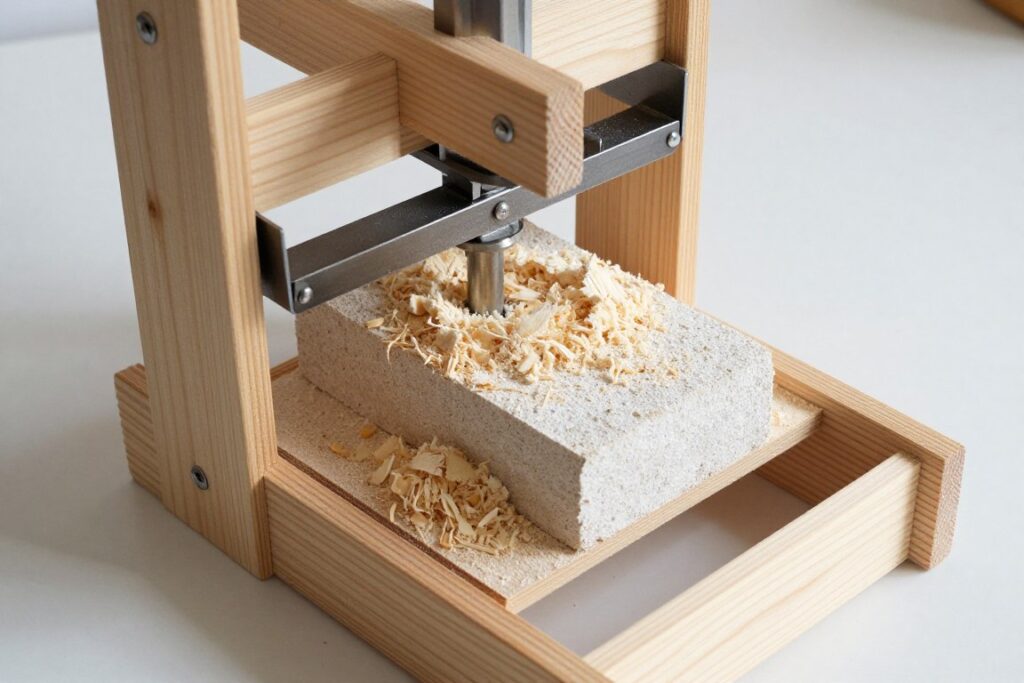 Prosta domowa brykieciarka do trocin wykonana z materiałów dostępnych w gospodarstwie domowym