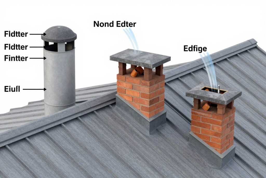Różne położenia komina na dachu i ich wpływ na obróbkę blacharską