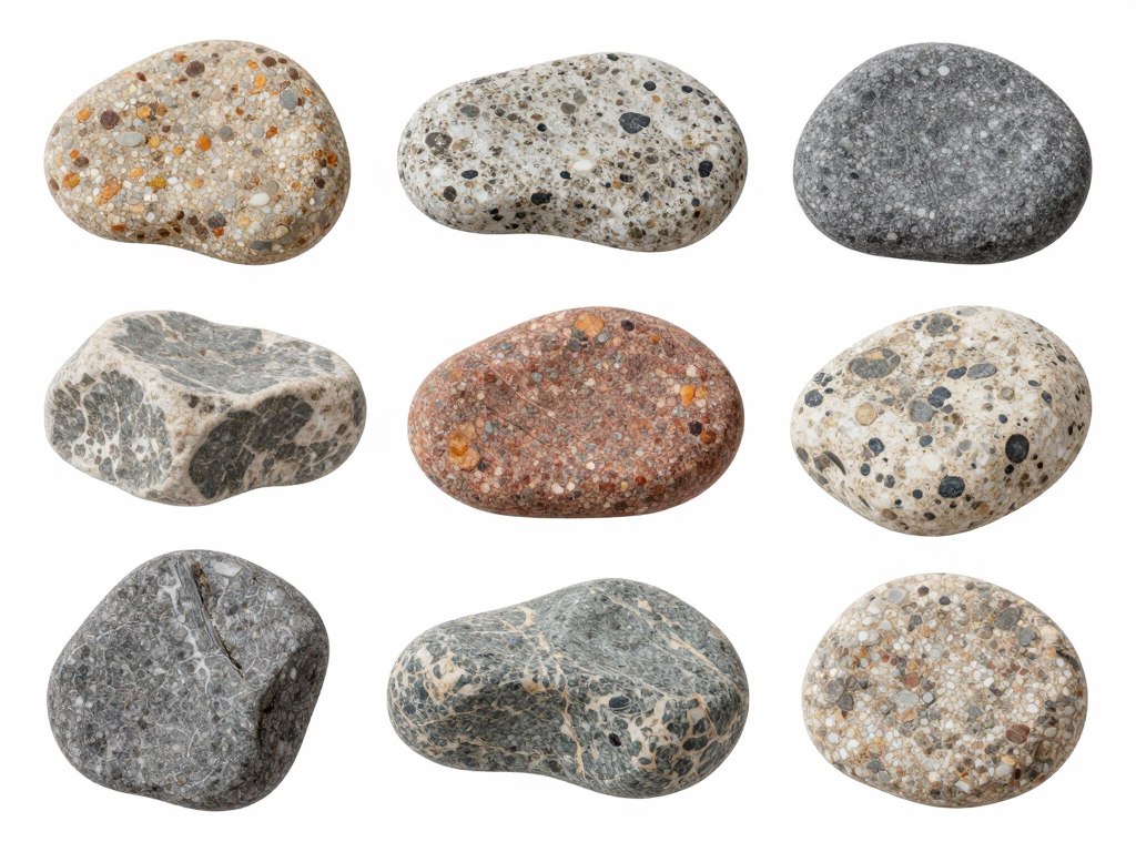 Różne rodzaje kamieni polnych używanych do budowy skalniaka