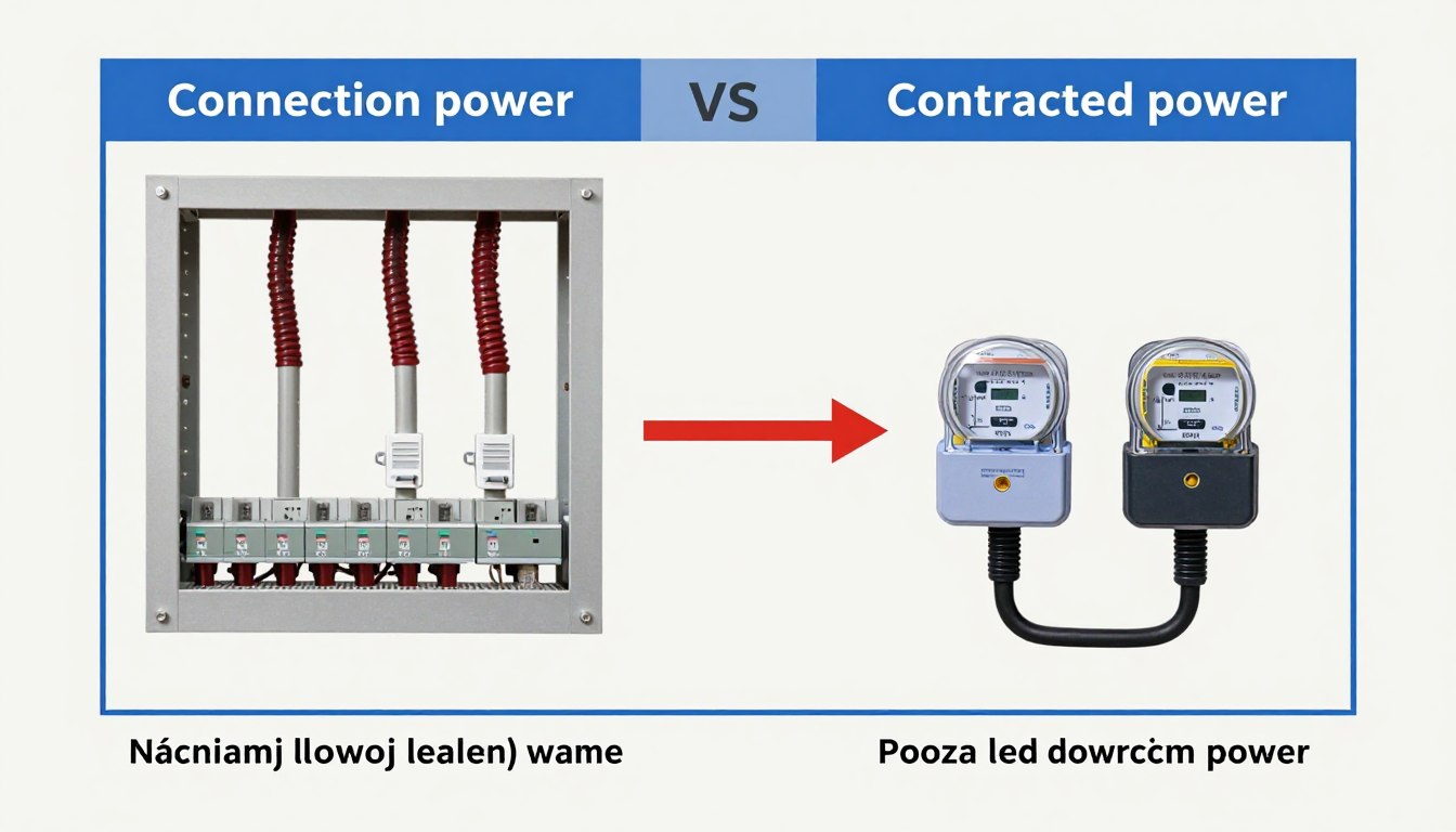 Schemat pokazujący różnicę między mocą przyłączeniową a mocą umowną