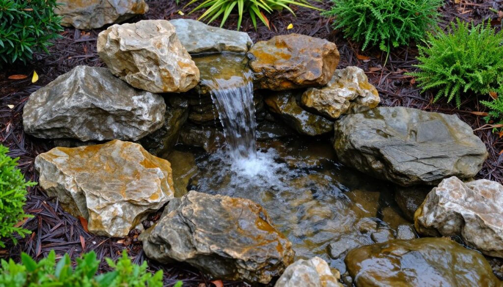 Skalniak z kamienia polnego z elementem wodnym
