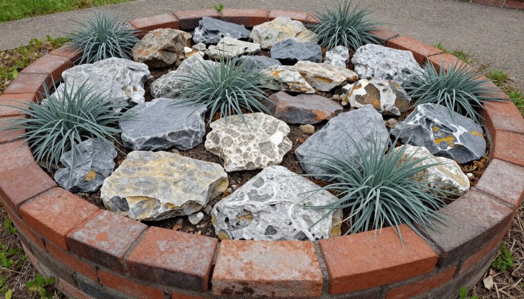 Skalniak z połączeniem kamienia polnego i cegły