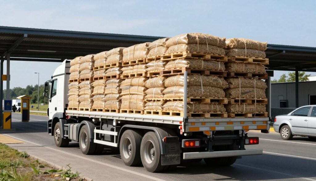 Transport pelletu z Ukrainy do Polski - ciężarówka na przejściu granicznym - sprzedam olej opałowy cena