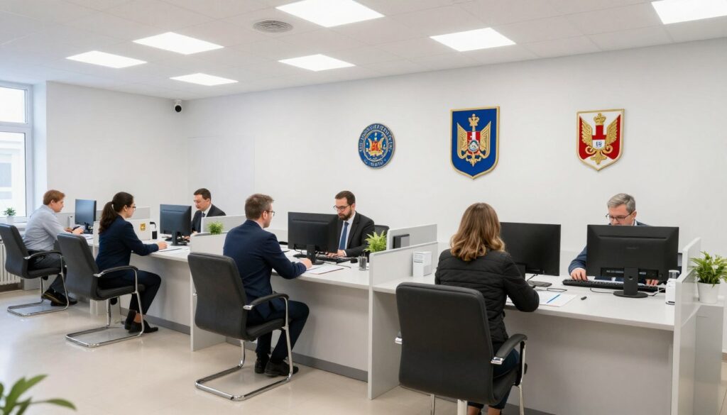 Urząd gminy z pracownikami obsługującymi mieszkańców