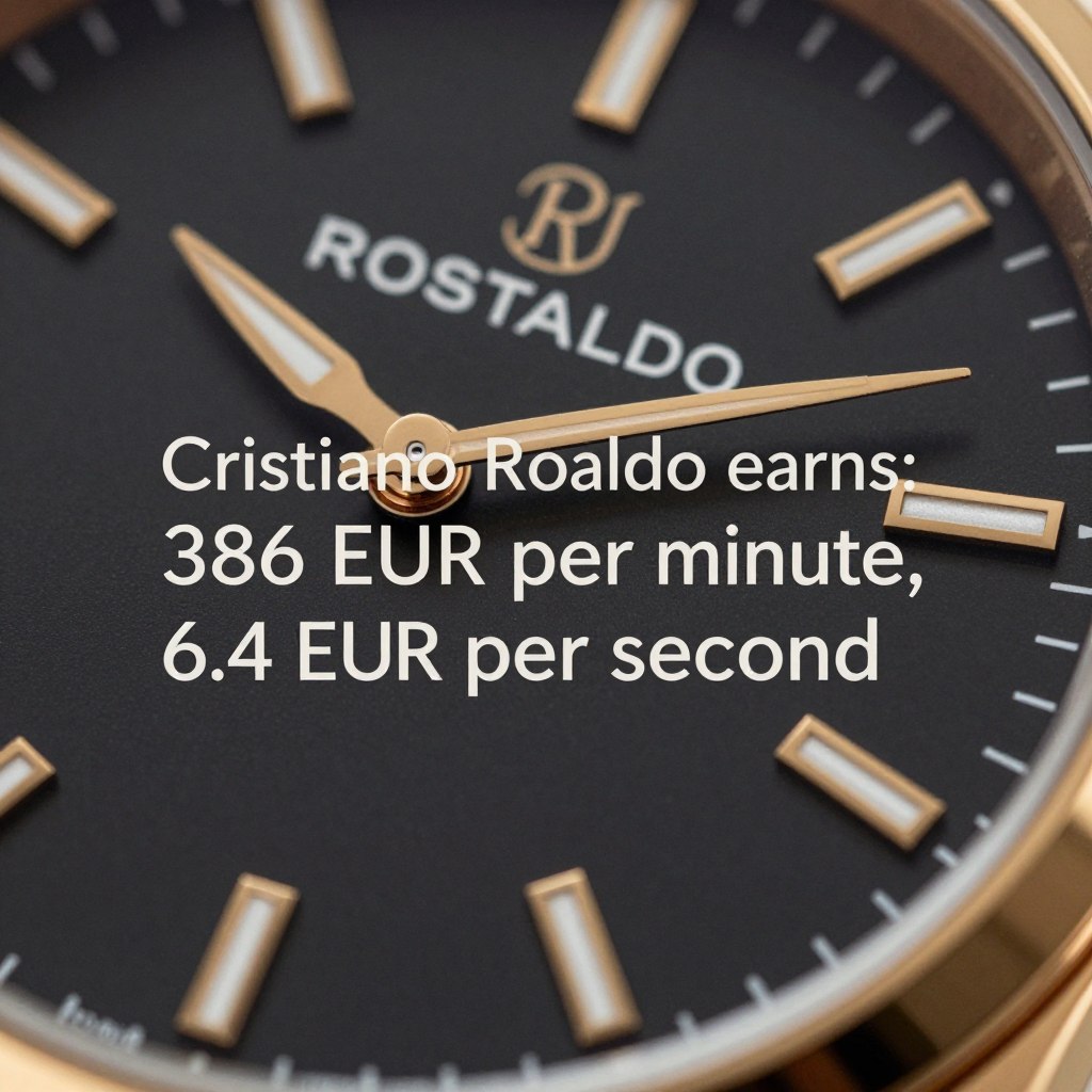 Zegarek pokazujący, że Cristiano Ronaldo zarabia 386 euro na minutę i 6,4 euro na sekundę