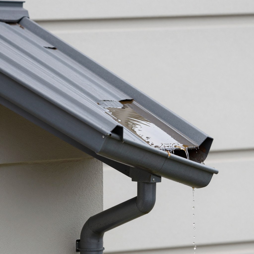 Brak spadku rynny powodujący zaleganie wody