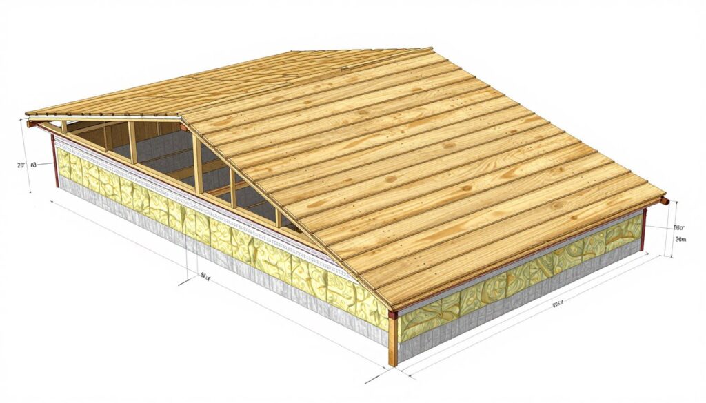 Dach bez murłaty - przekrój konstrukcji na zakładkę z desek