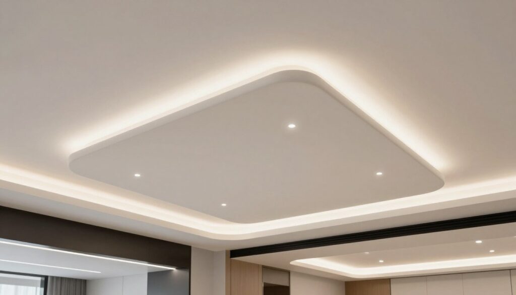 Elegancki sufit podwieszany kasetonowy w nowoczesnym wnętrzu komercyjnym