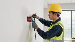 Elektryk montujący instalację elektryczną w nowym domu w 2026 roku