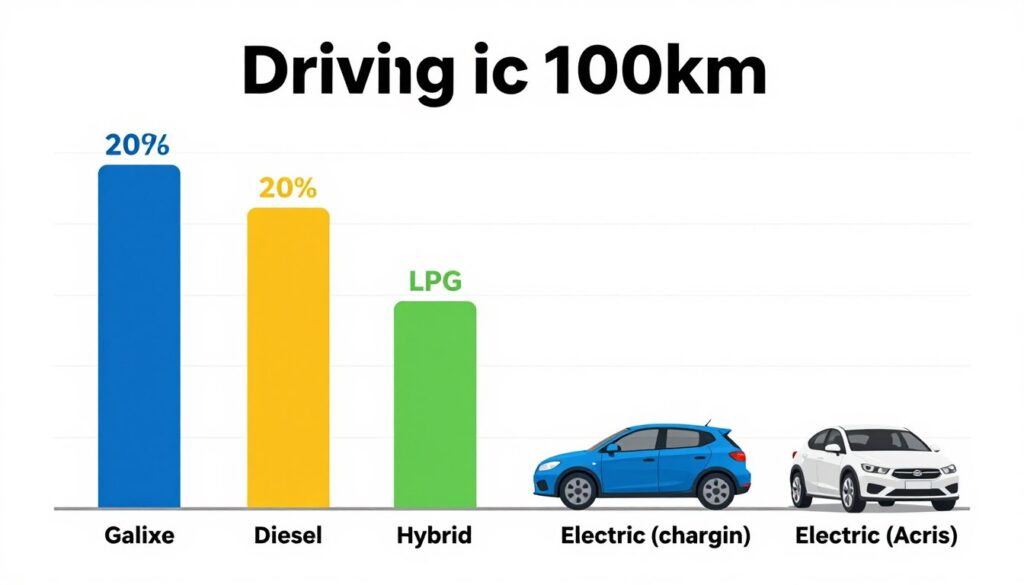 Graficzne porównanie kosztów przejechania 100 km różnymi typami samochodów