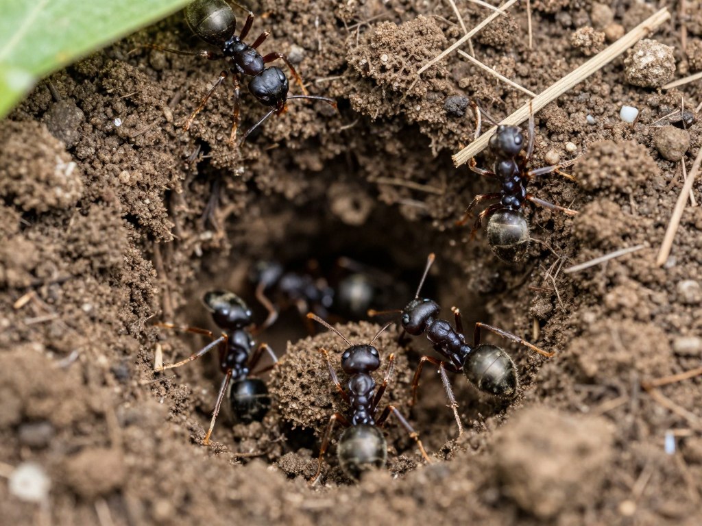Hurtnica czarna (Lasius niger) budująca gniazdo w ogrodzie