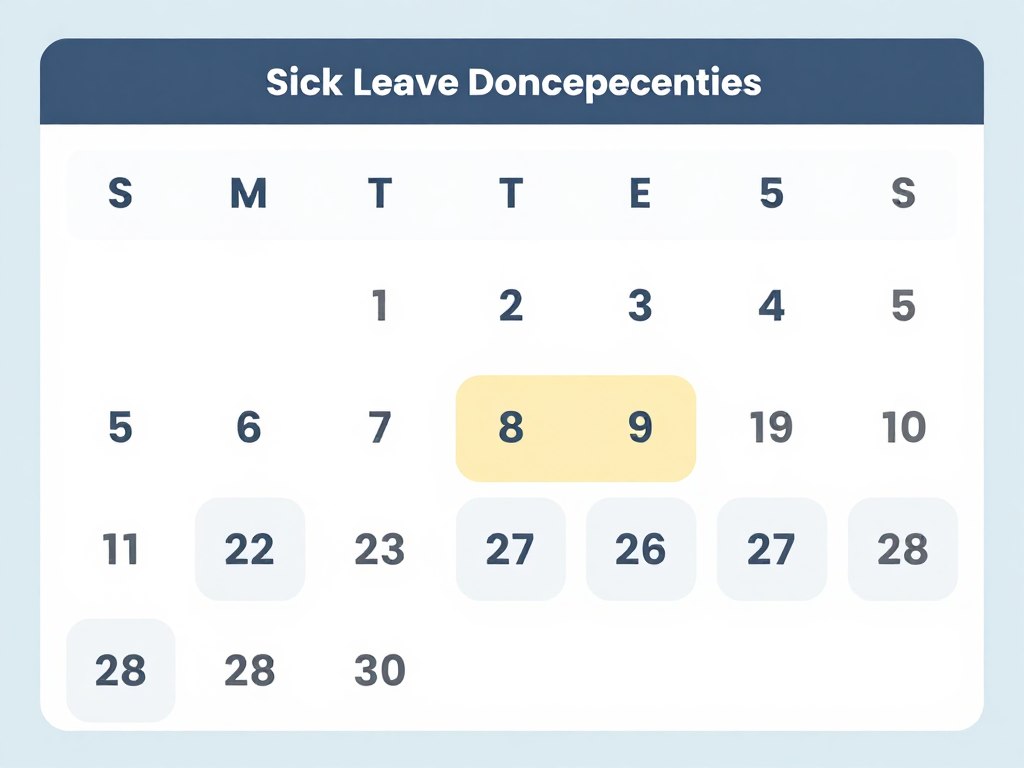 Kalendarz pokazujący typowy okres zwolnienia L4 od dentysty