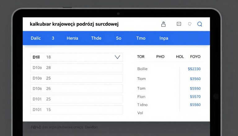 Kalkulator krajowej podróży służbowej - interfejs z polami do wprowadzania danych